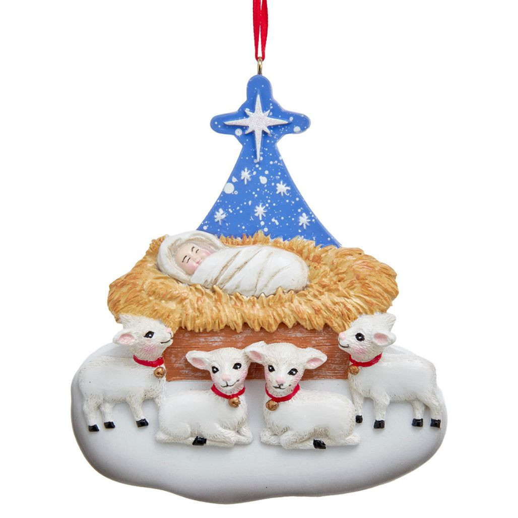 Kurt Adler Nativity Sheep Family of 4 Ornament | 6.75 Inch