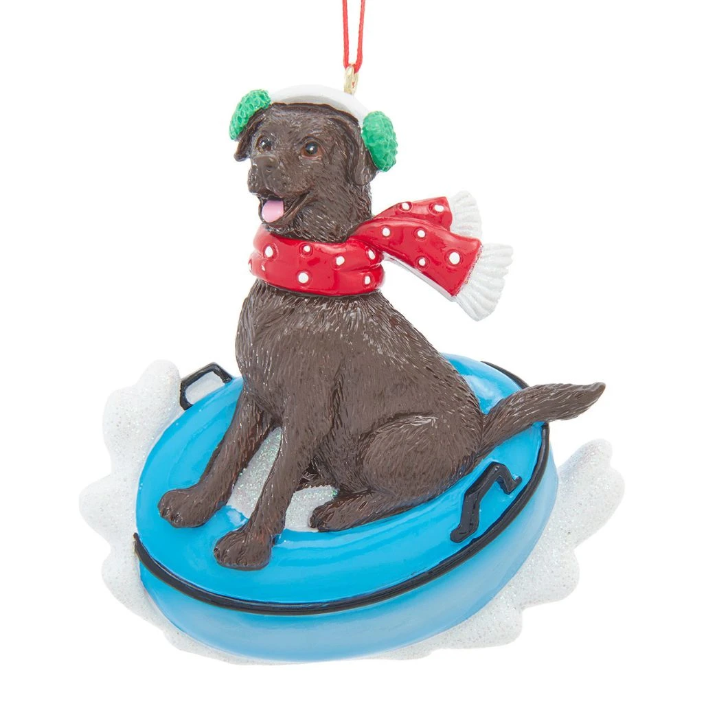 Kurt Adler Chocolate Labrador Snow Tube Ornament | 3.75 Inch