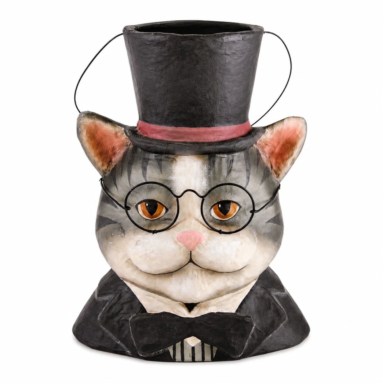 Cody Foster Curious Cat Dandy Candy Bucket | 11 Inch Paper Mache