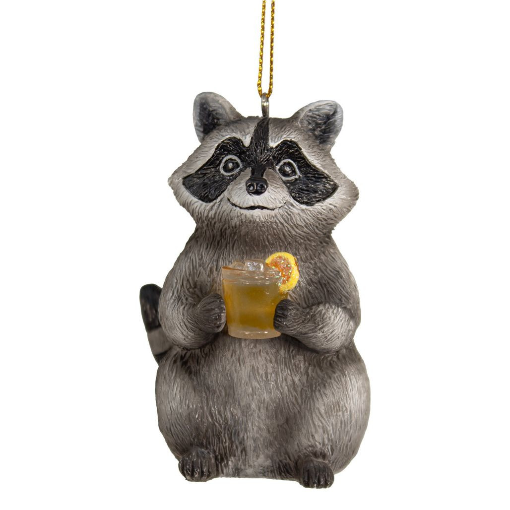 Kurt Adler Raccoon With Cocktail Ornament | 3.6 Inch Resin