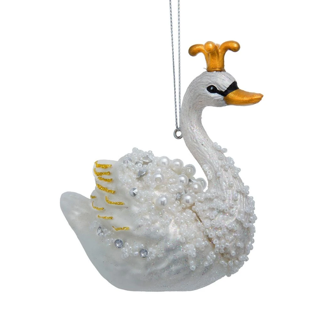 Kurt Adler Glass Swan With Gold Crown Ornament