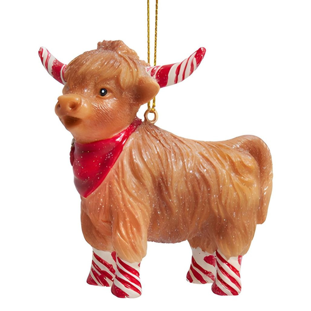 Kurt Adler Highland Cow Candy Cane Ornament