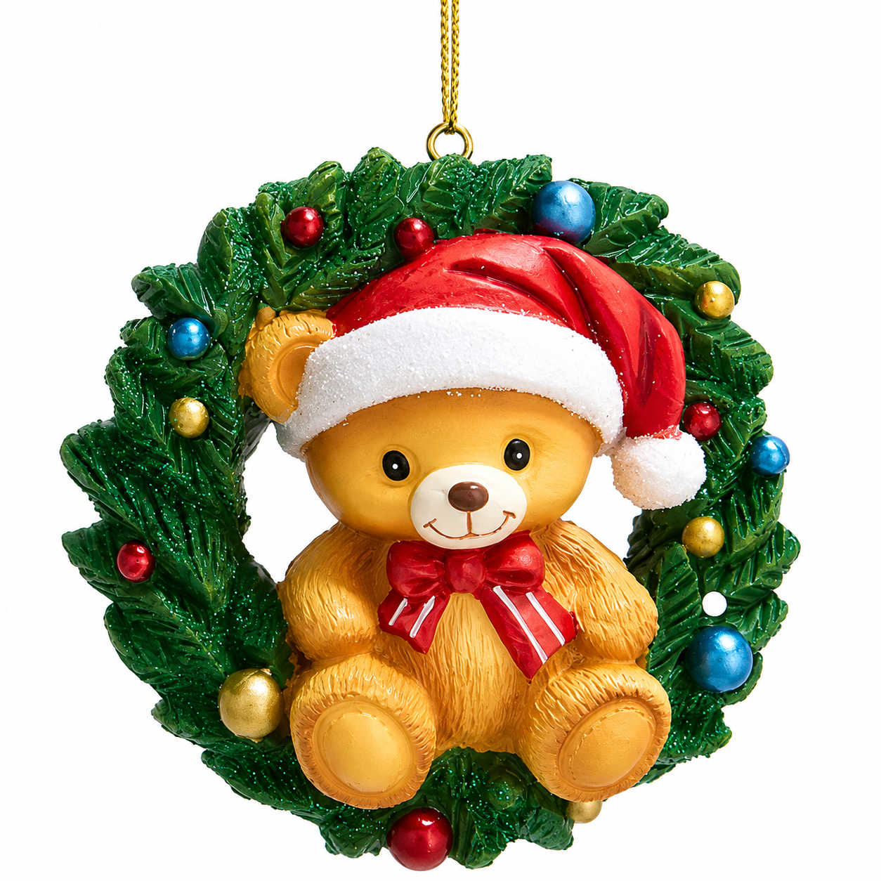 Kurt Adler Brown Teddy Bear In Wreath Ornament | The Christmas Loft