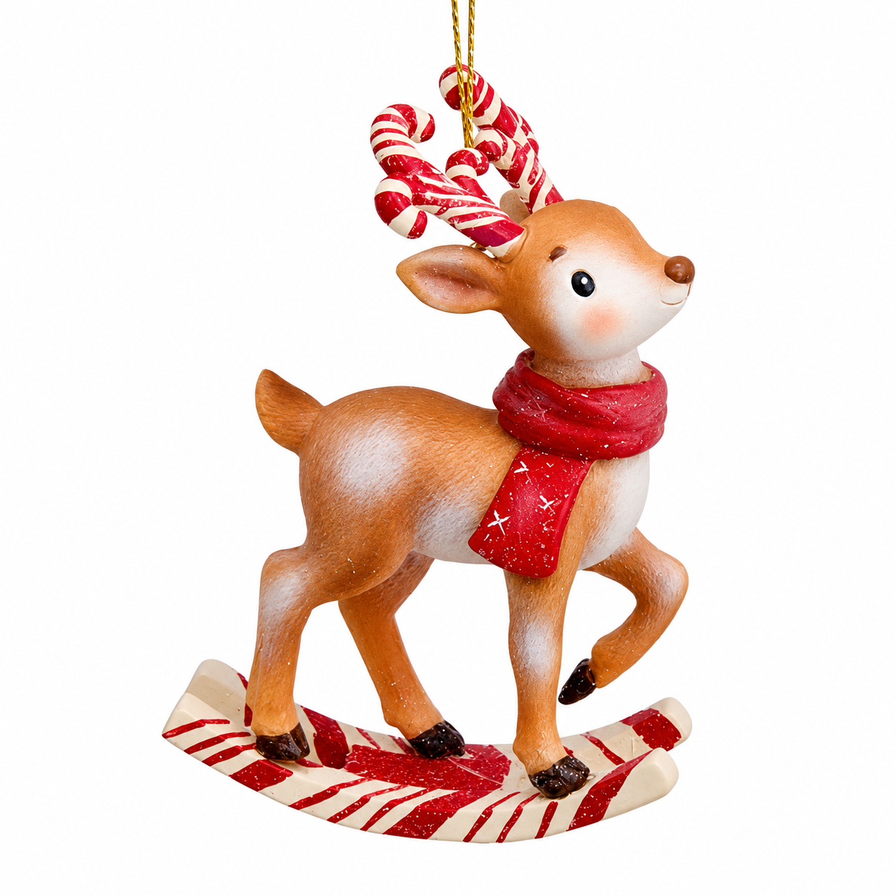 Kurt Adler Candy Cane Rocking Reindeer Ornament