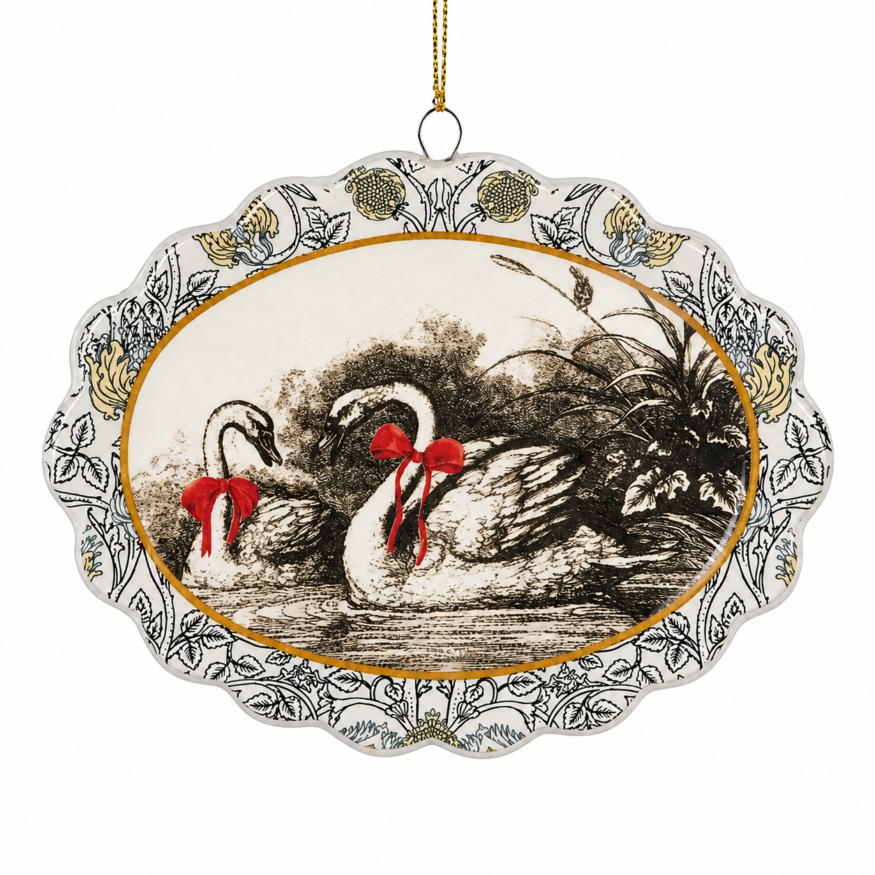 Scallop Swans On Water Ornament