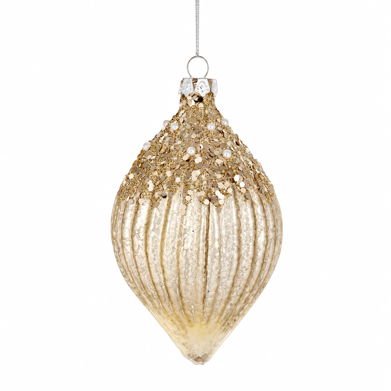 Antique Ribbed Gold Drop Ornament