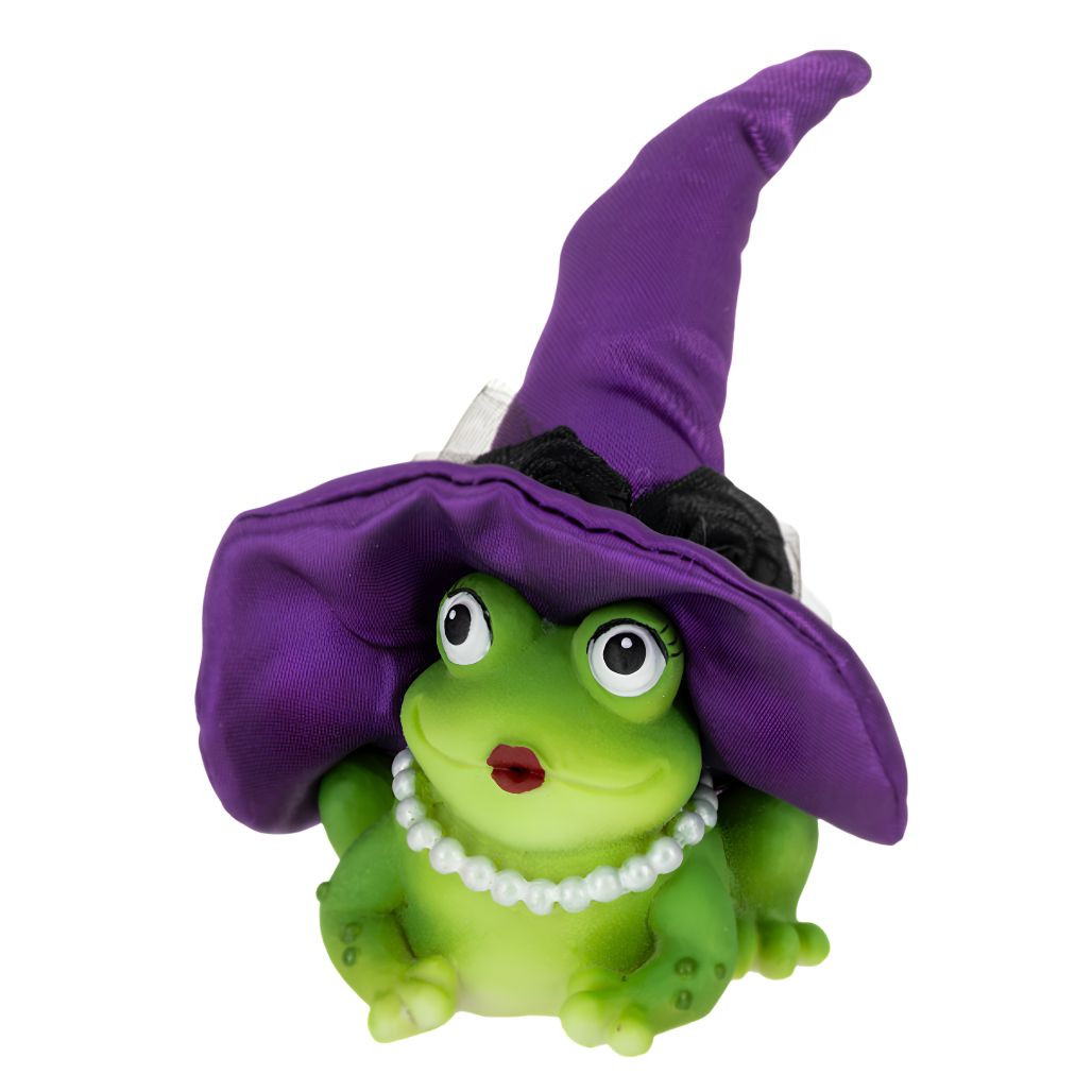 Frog with Purple Witch Hat Figurine
