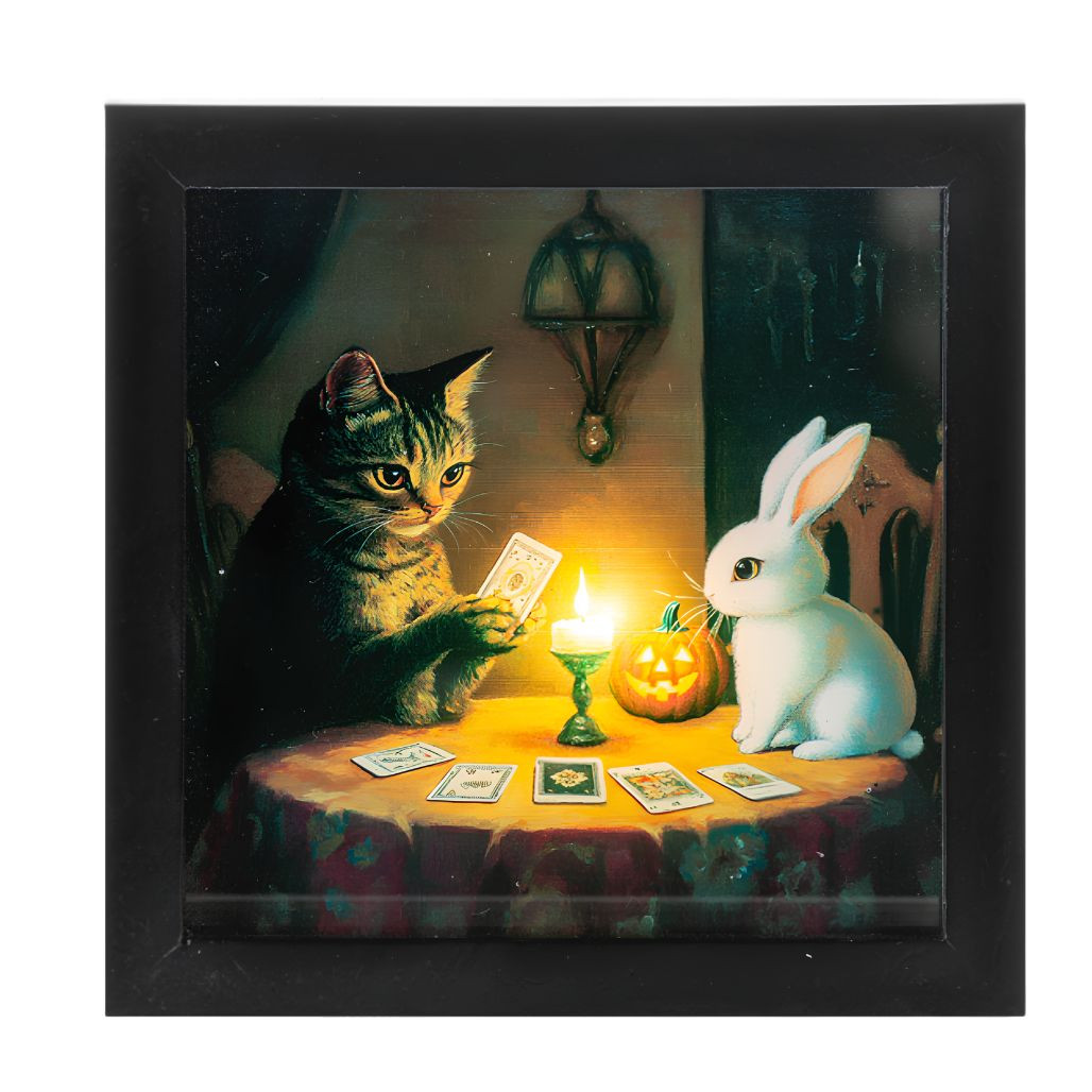 Animals Playing Cards Light Up Shadow Box