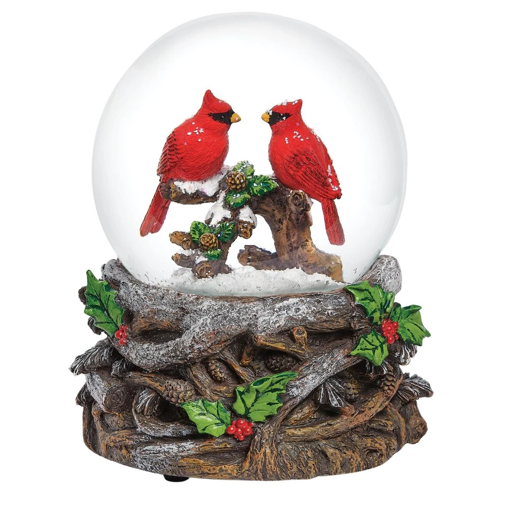 Musical Cardinal on Branch Snow Globe