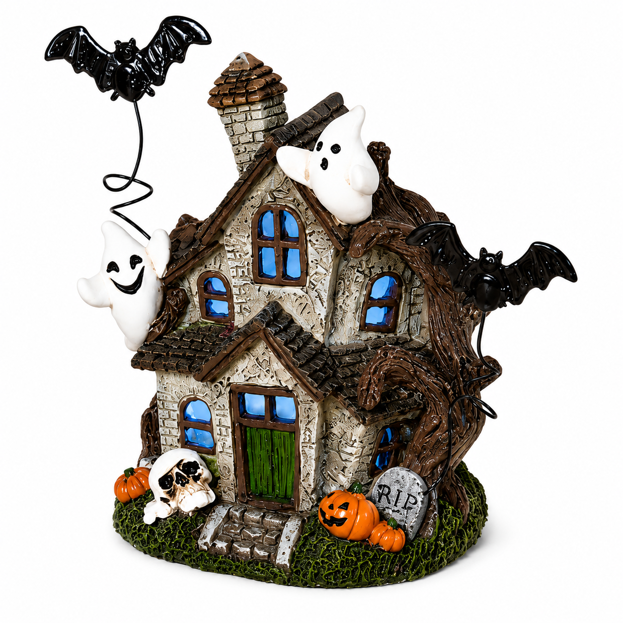 Haunted House with Green Door Lighted Figurine