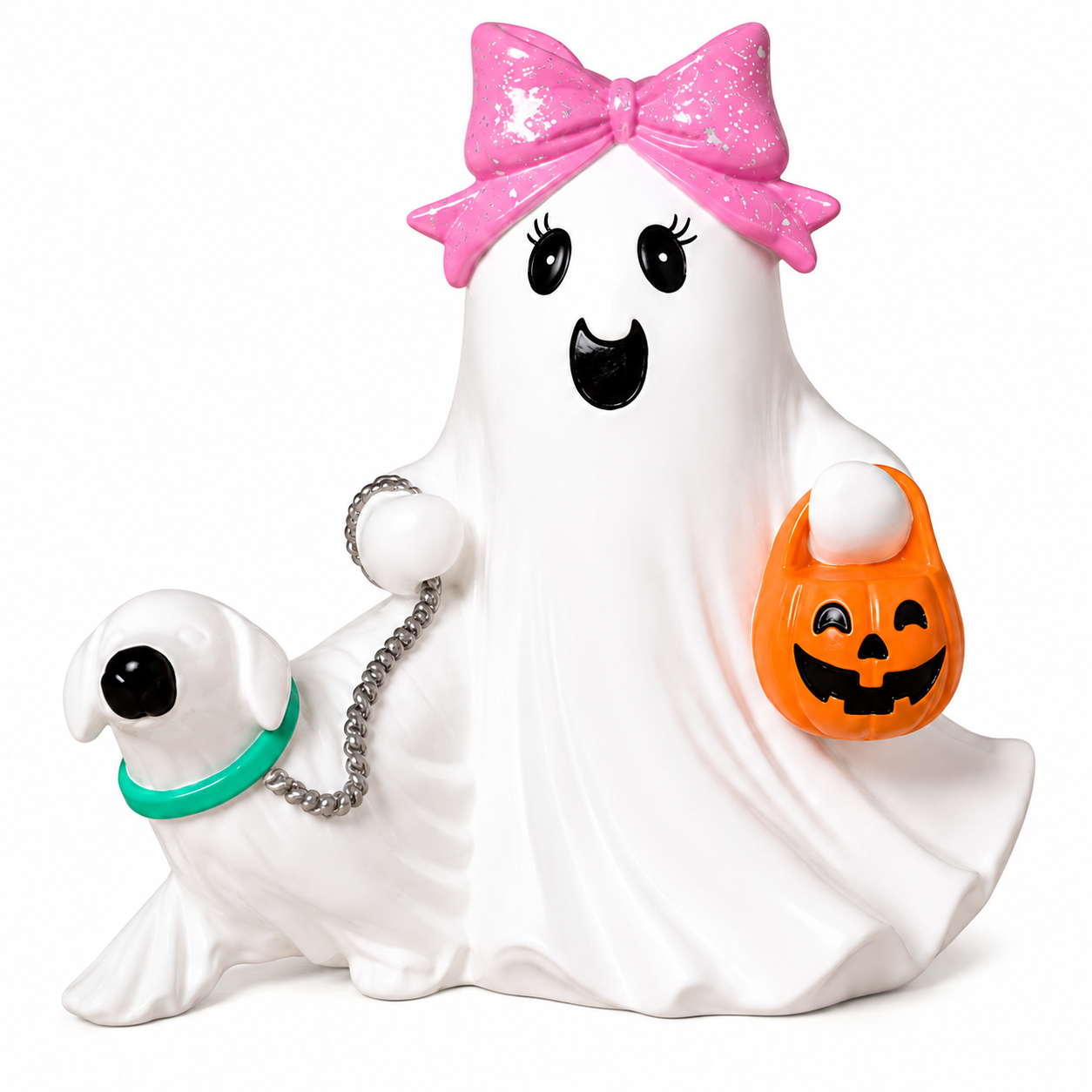 Halloween Ghost With Pink Bow Figurine