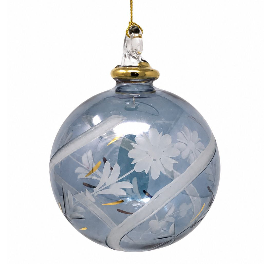 Egyptian Museum Medium Etched Classy Blue Ball Ornament