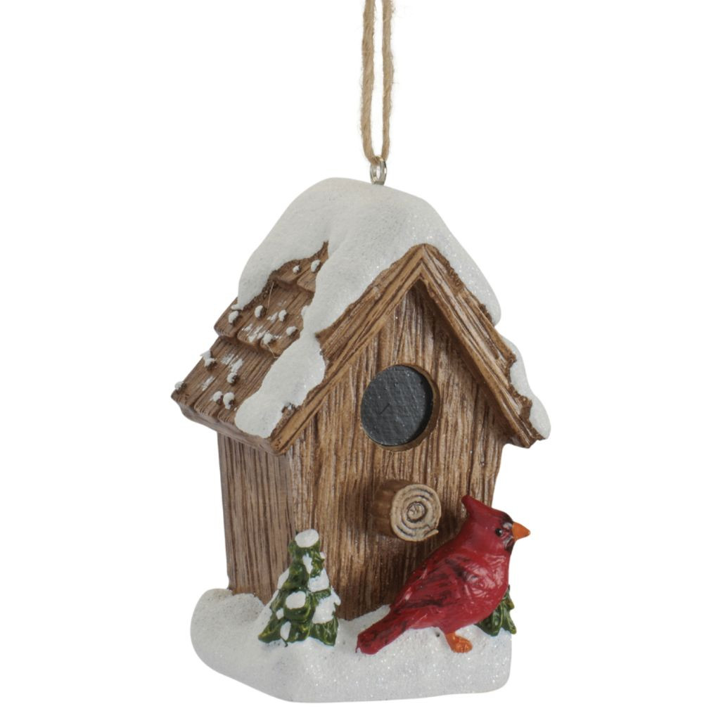 Birdhouse & Small Cardinal Resin Ornament