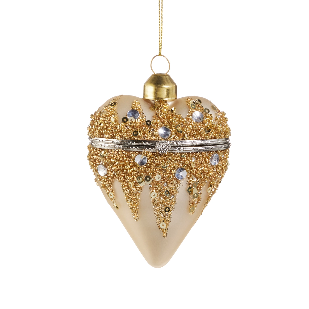 Champagne Gold Heart Box Ornament | The Christmas Loft