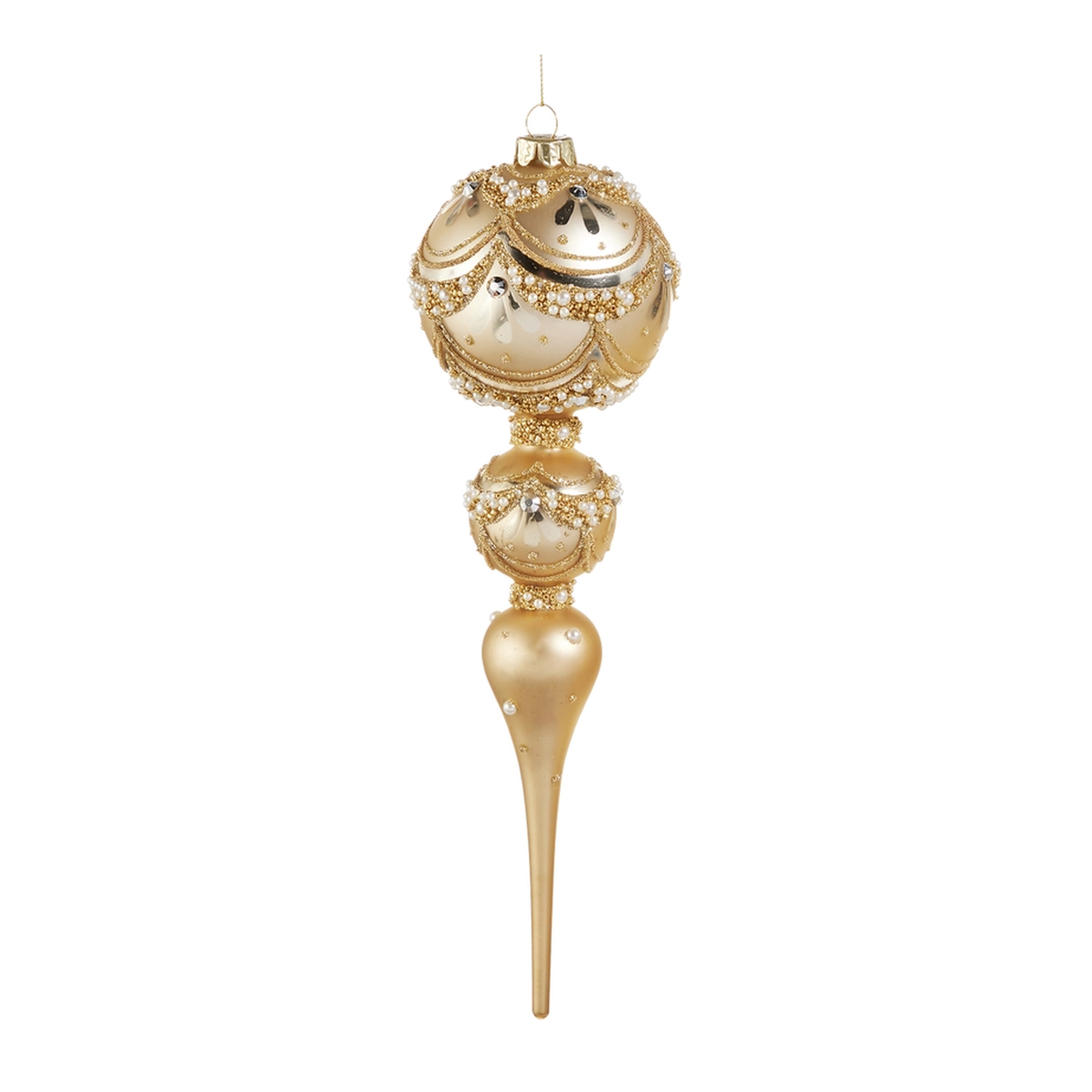 Gold Pearl Small-Center Finial Ornament | The Christmas Loft