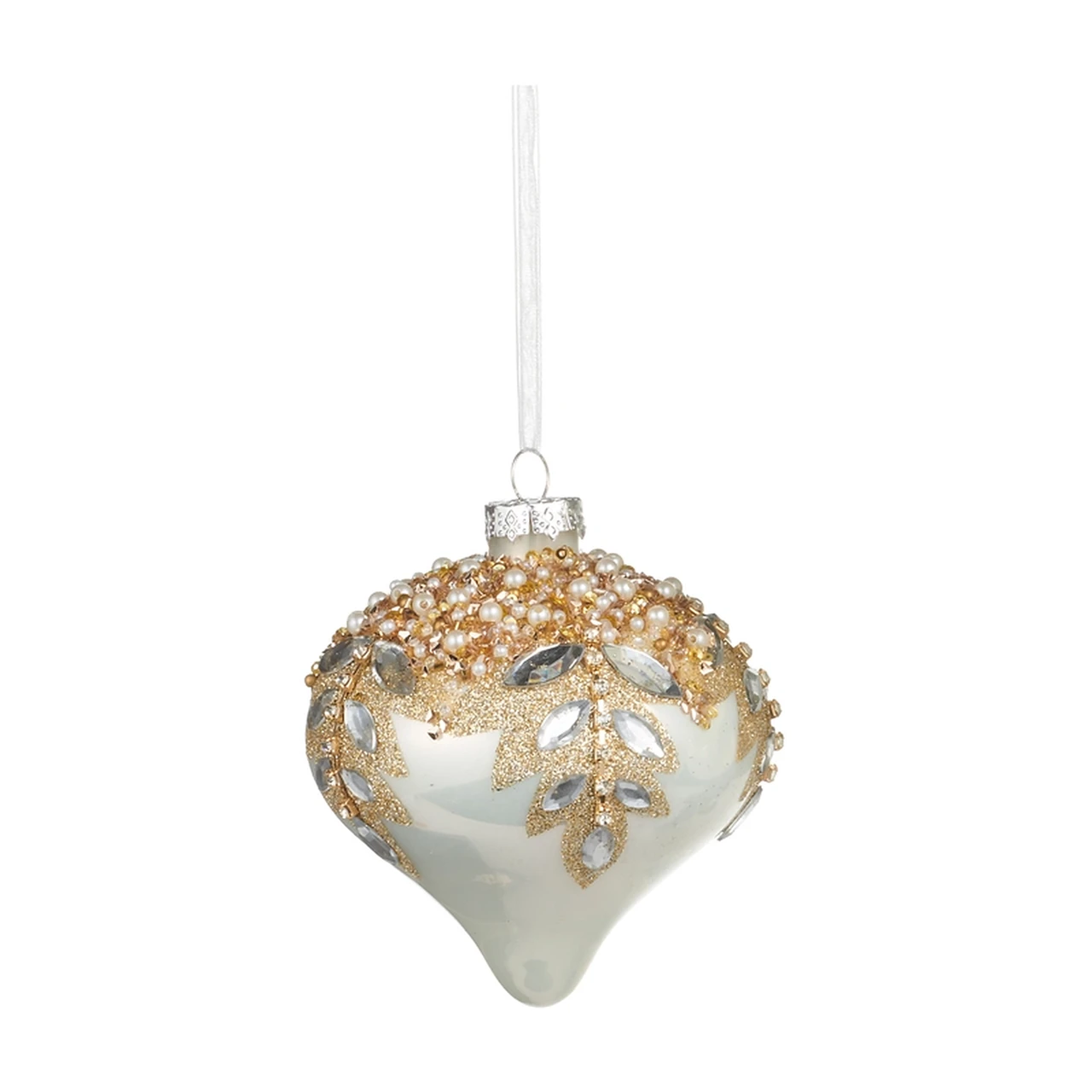 White Gem-Encrusted Onion Ornament | The Christmas Loft