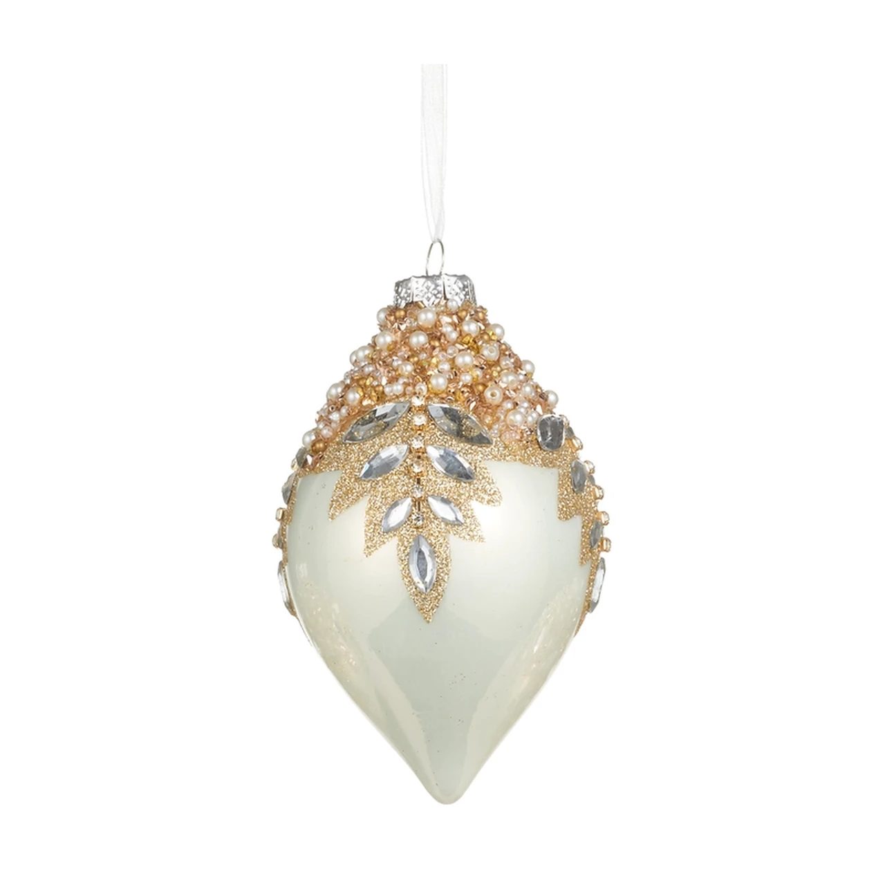 White Gem-Encrusted Teardrop Ornament | The Christmas Loft