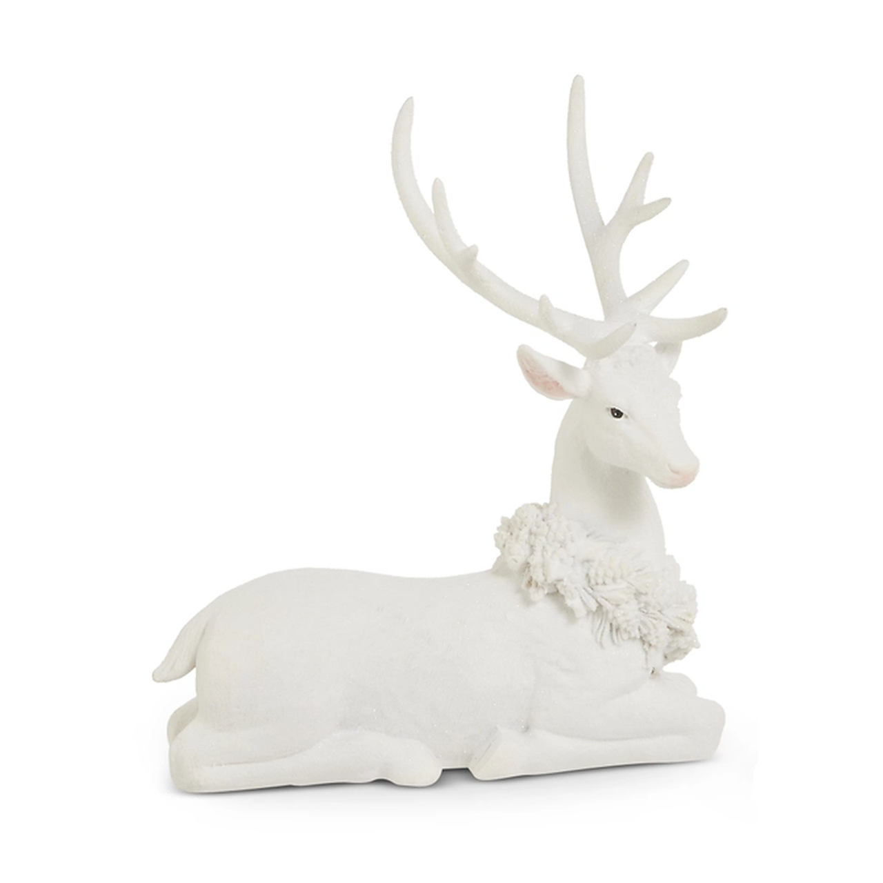 Flocked Lying Deer with Wreath | The Christmas Loft
