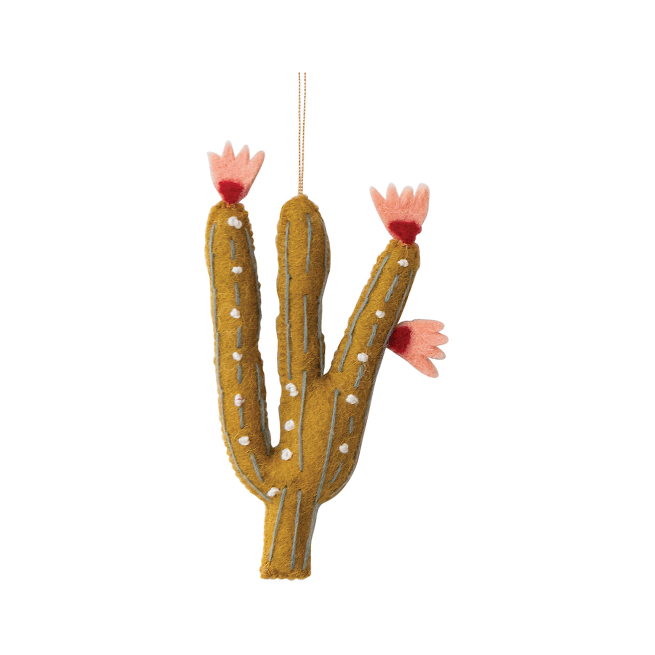 Mustard Cactus with Pink Flowers Ornament
