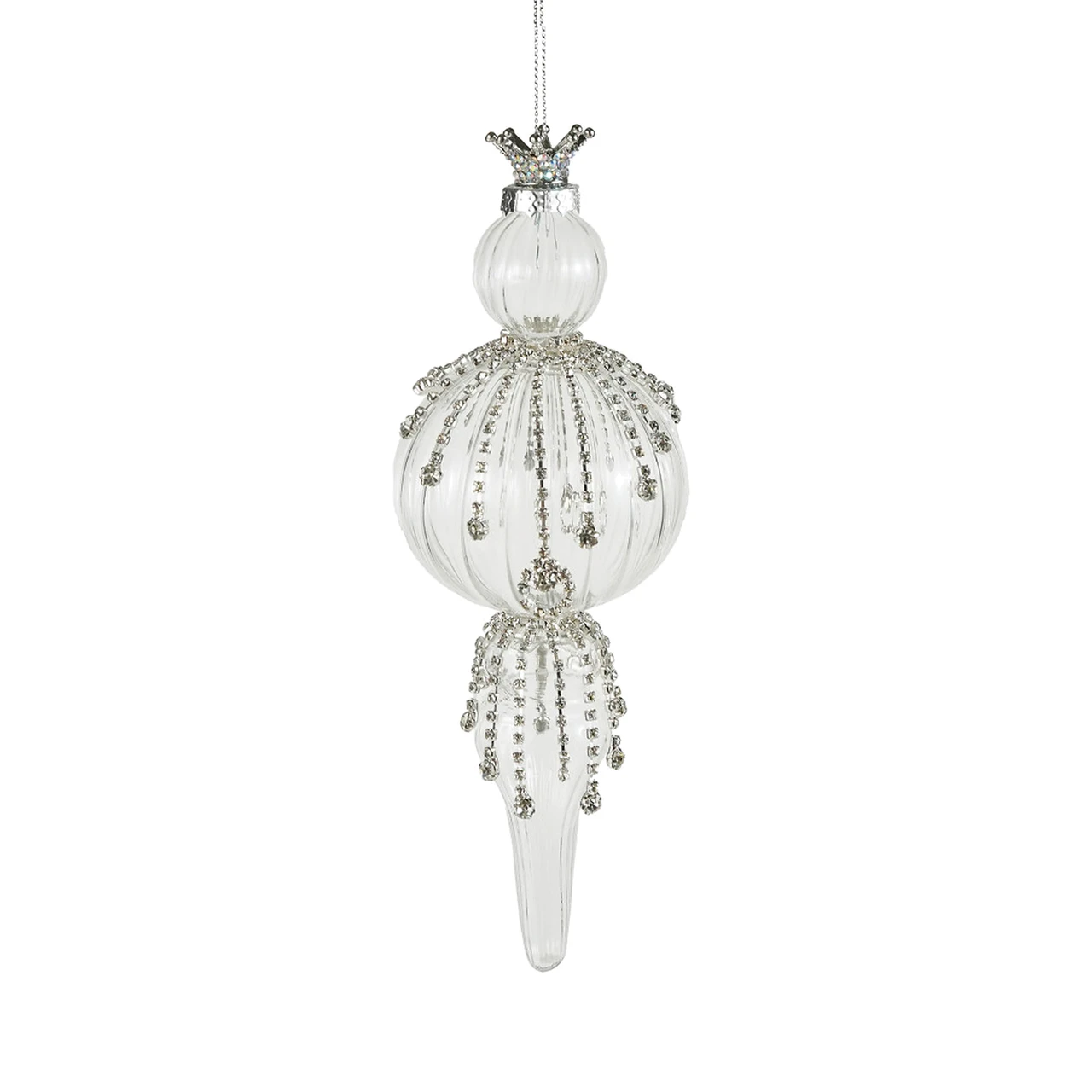 Round Glass Finial Ornament with Crystal Icicles