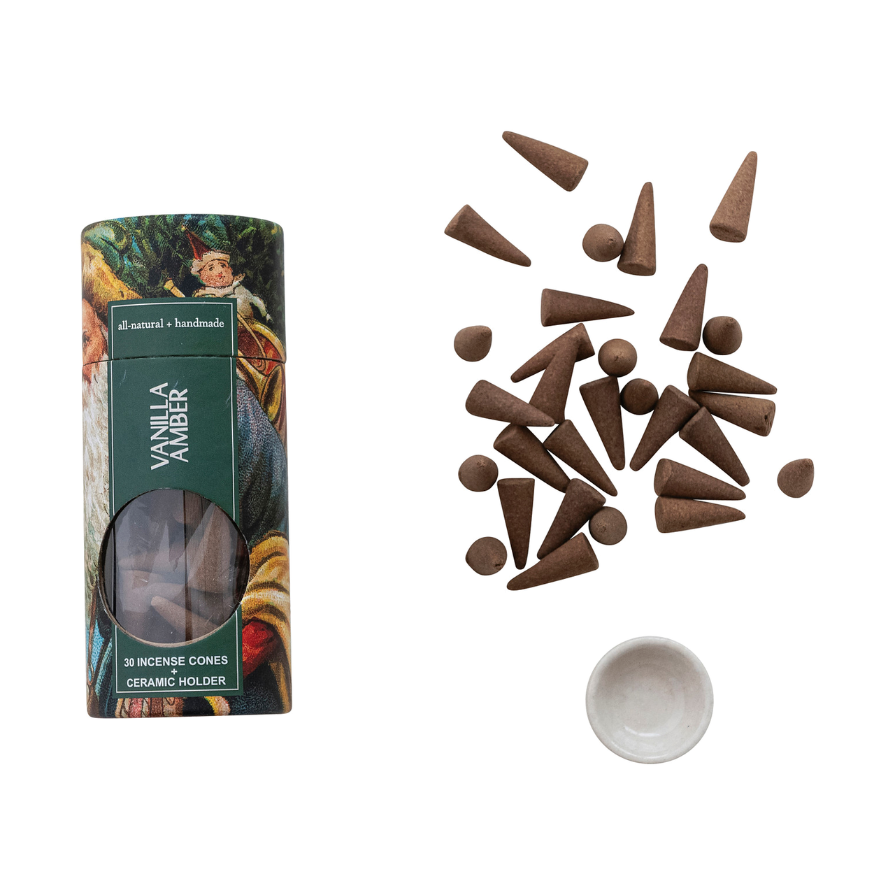 Vanilla Amber Incense Cones with Ceramic Holder - Set of 31