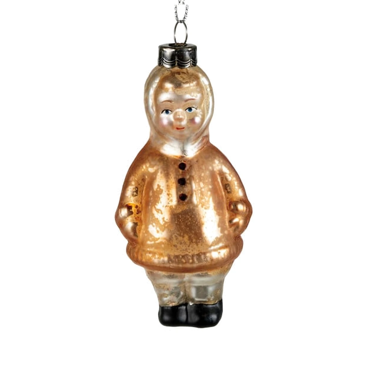 Vintage Brown Coat Mercury Glass Child Ornament