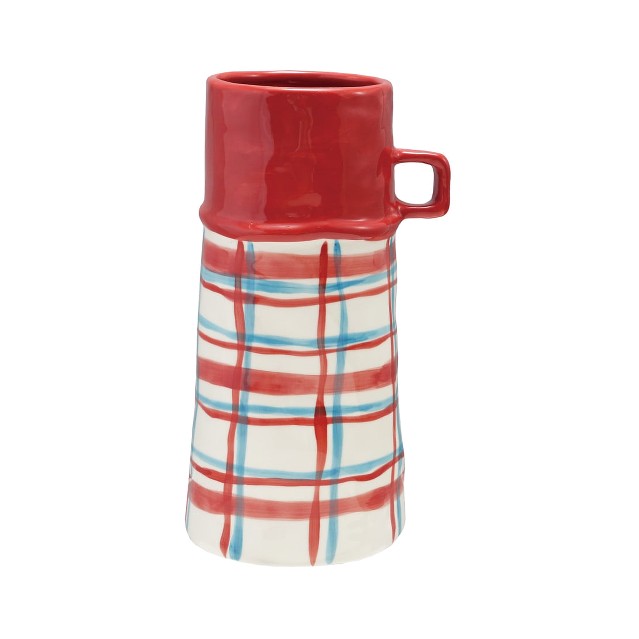Red Plaid Hand-Painted Stoneware Thermos Vase - 46 oz