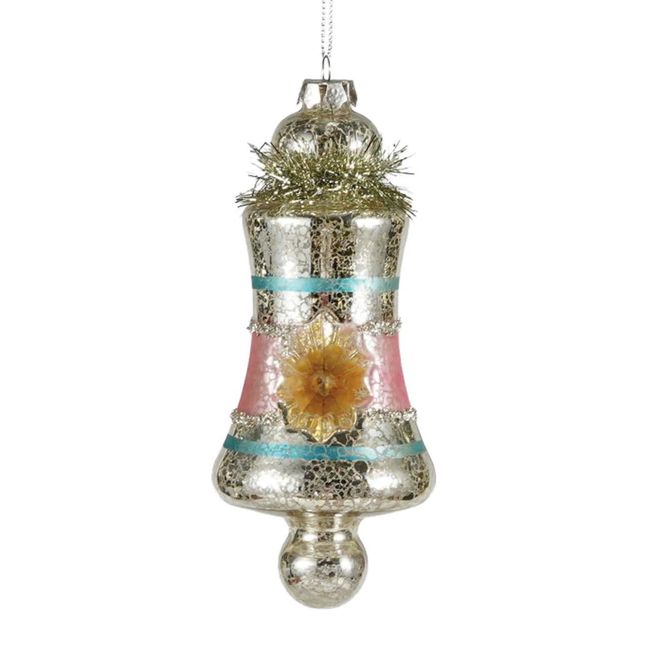 Striped Mercury Glass Ornament with Tinsel & Glitter