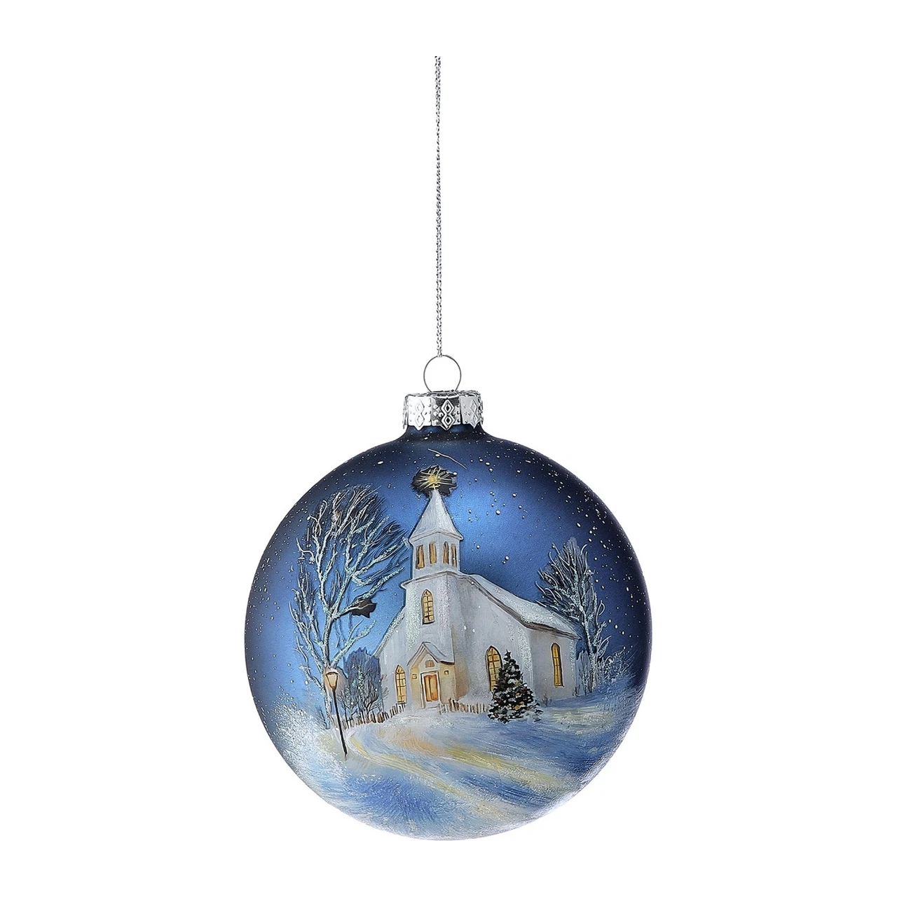 Winter Church Glass Ball Ornament - Lantern Design
