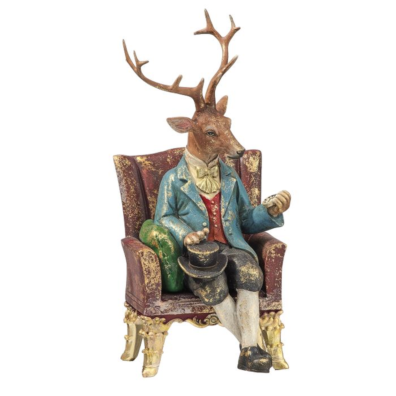 Gentleman Deer Seated in Chair Christmas Figurine
