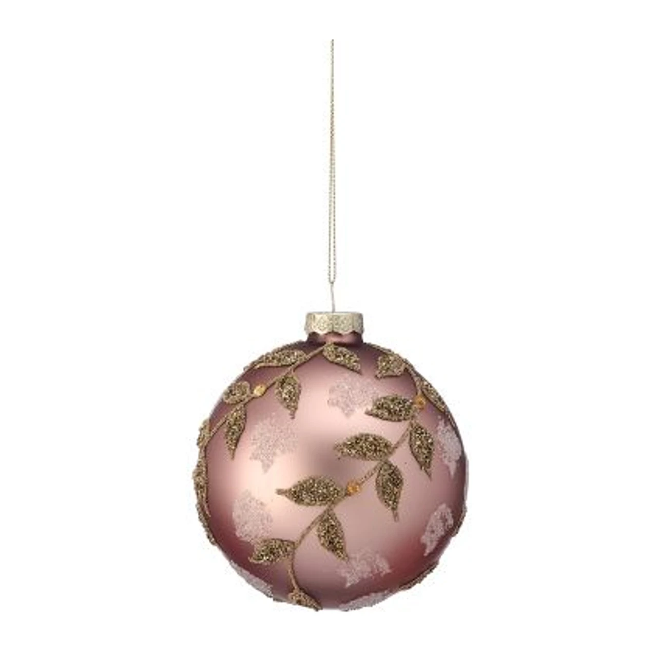 Blush Beaded Leaf Glass Ball Christmas Ornament