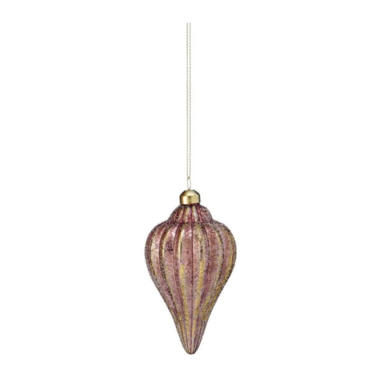 Blush Gold Striped Glass Finial Christmas Ornament