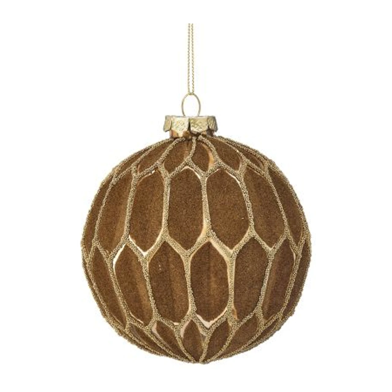 Brown Flocked Lattice Glass Ball Christmas Ornament