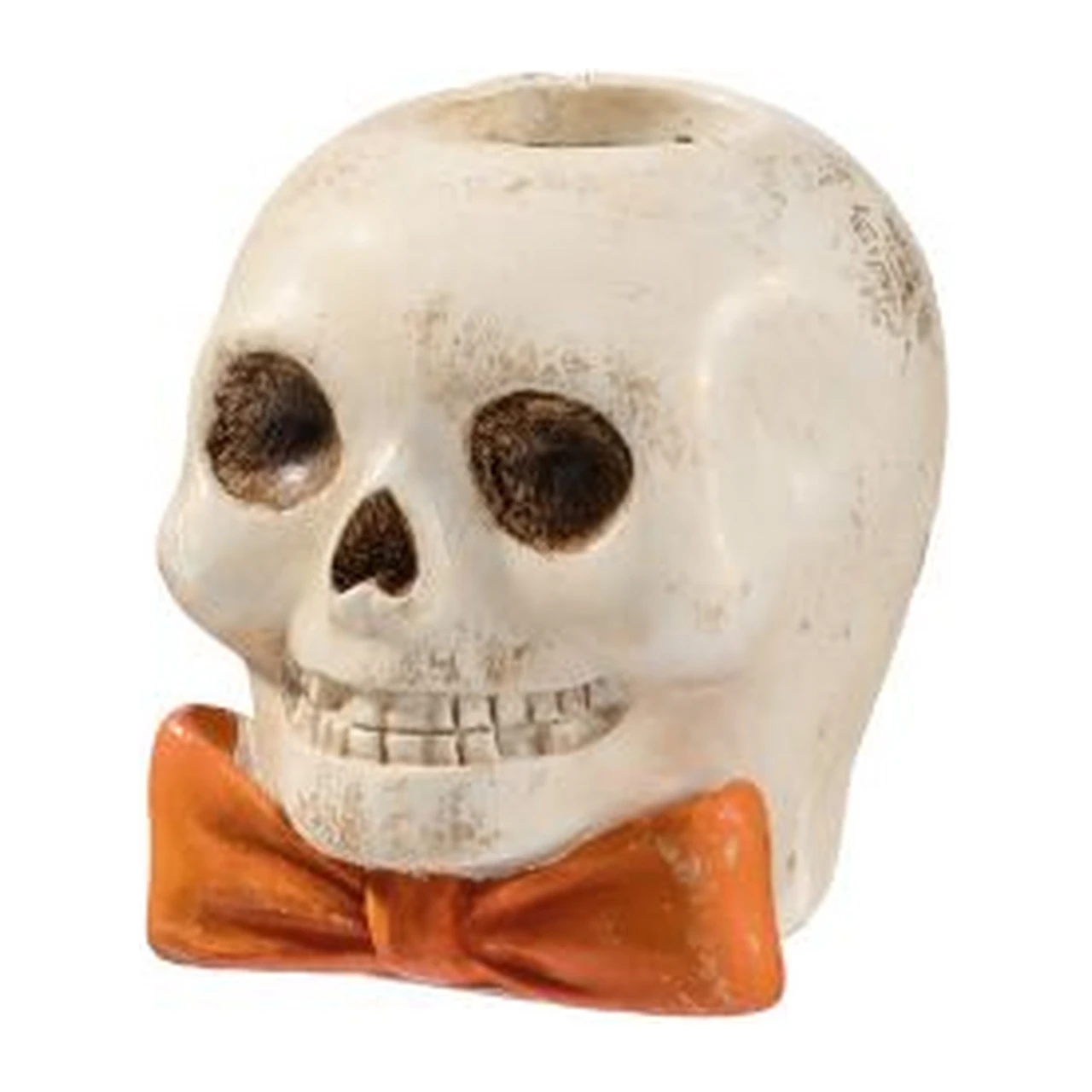 Skull Halloween Candle Holder with Orange Bow Tie