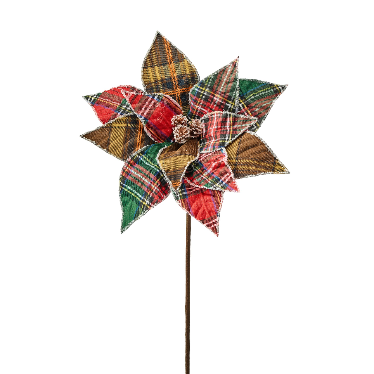 21-Inch Plaid Poinsettia Christmas Stem