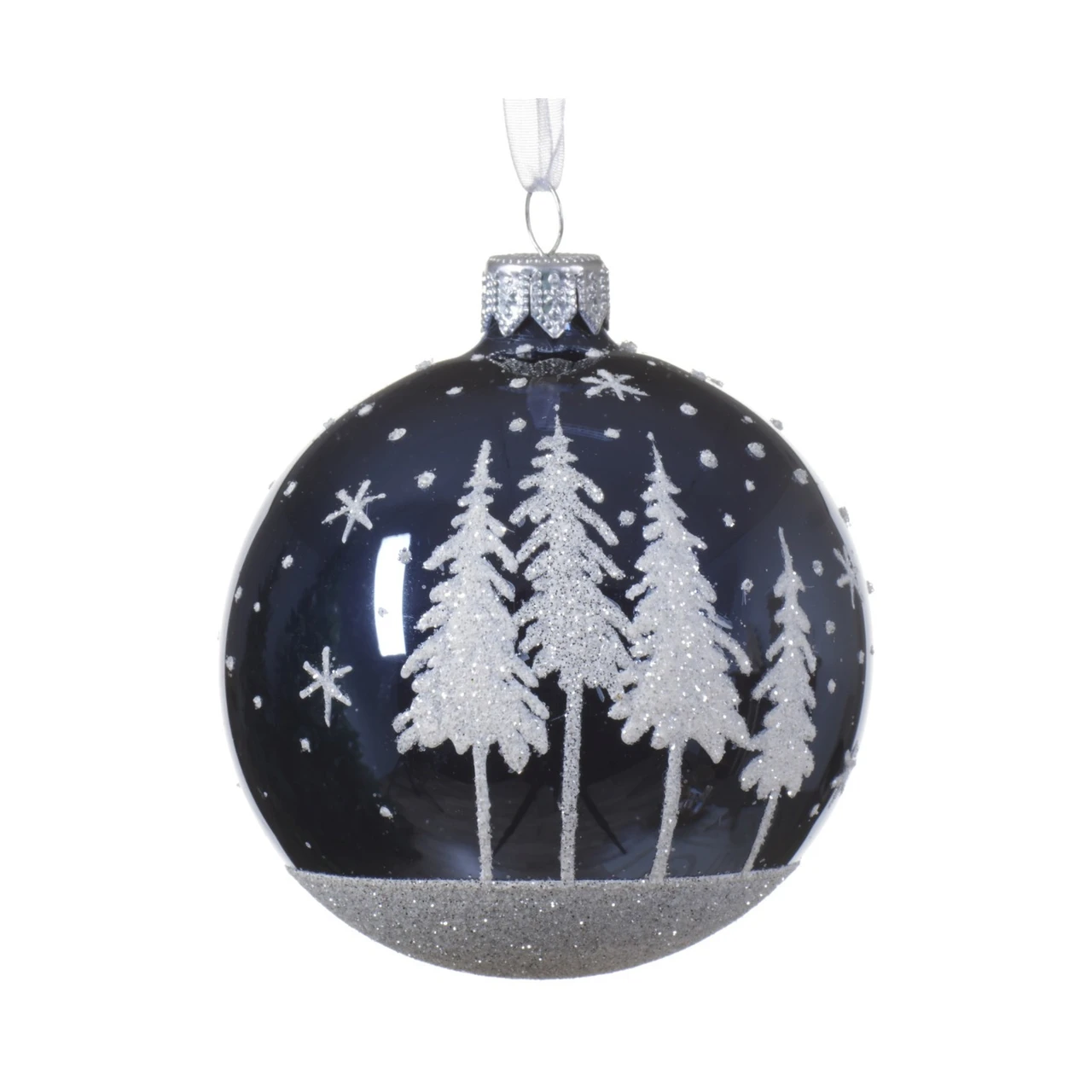 Night Blue Winter Trees Ball Ornament
