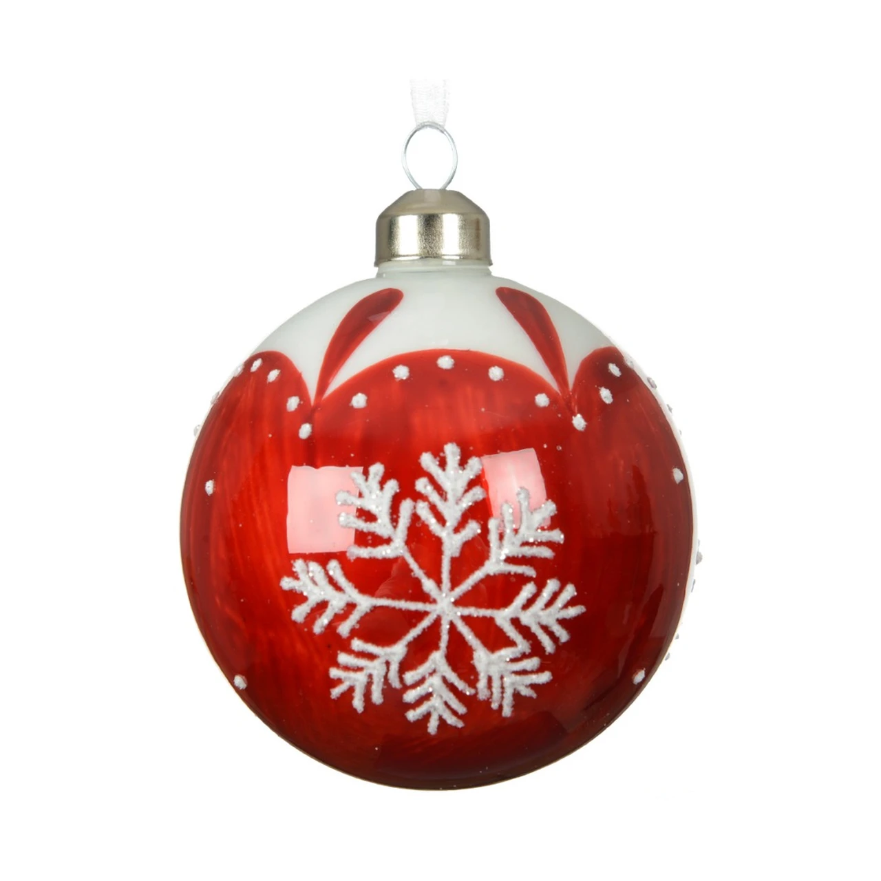 Red and White Snowflake Ball Ornament
