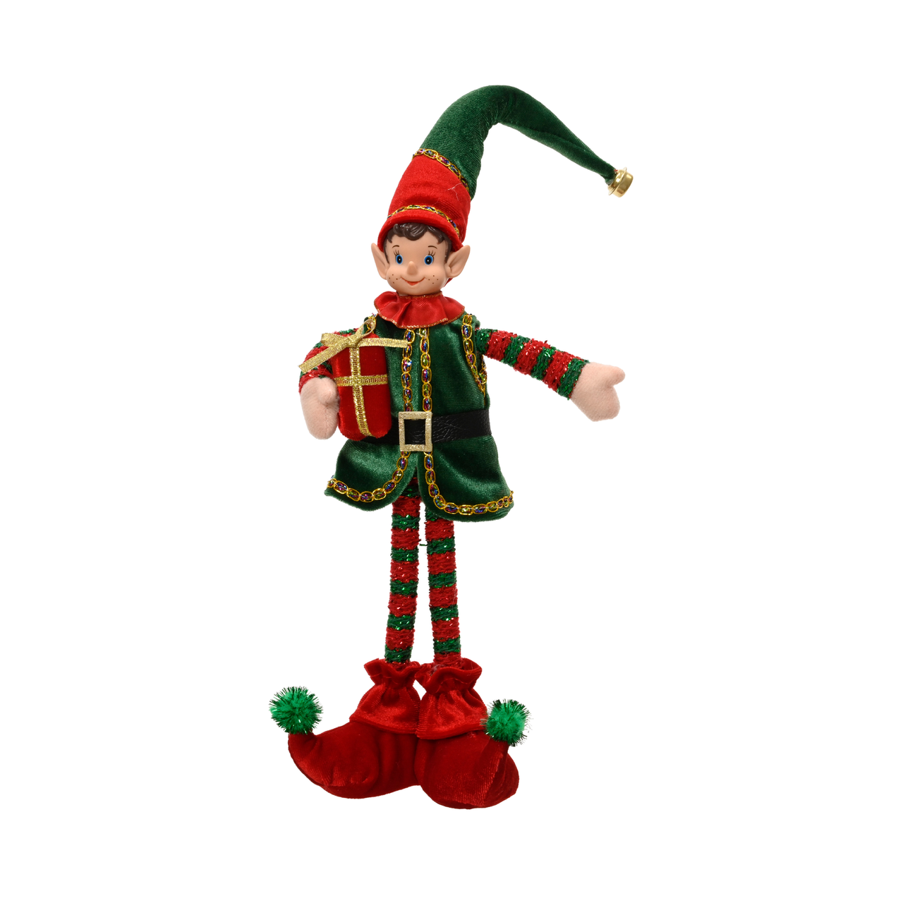 Green and Red Gift-Holding Elf Figure