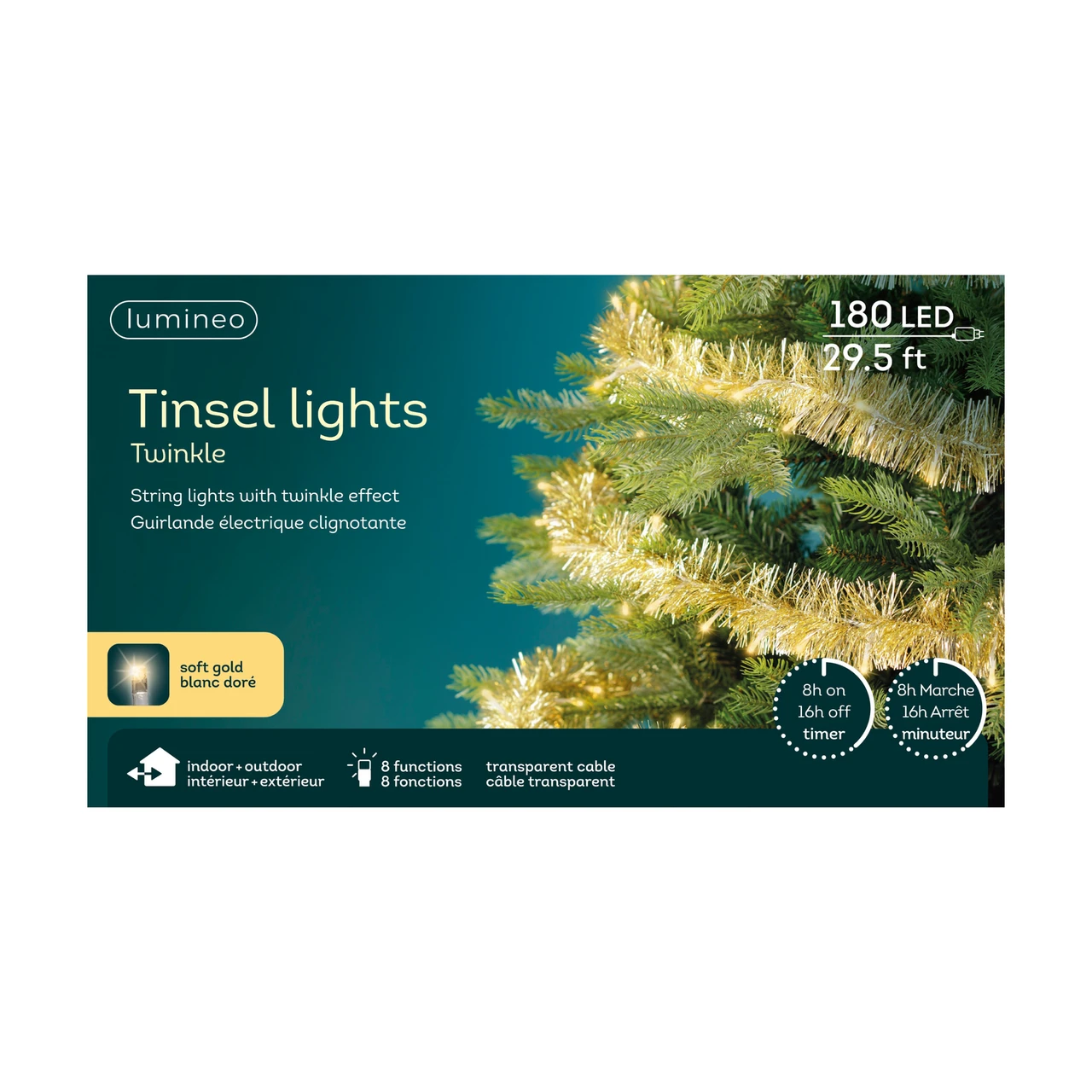 Lumineo Soft Gold Twinkle Tinsel Lights