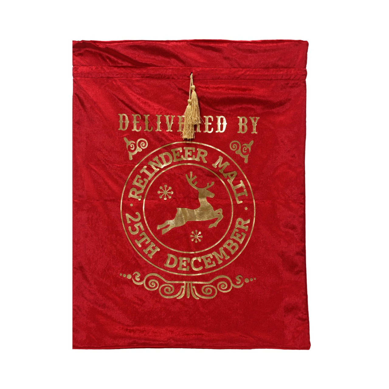 Red Delivered by Reindeer Mail Gift Sack