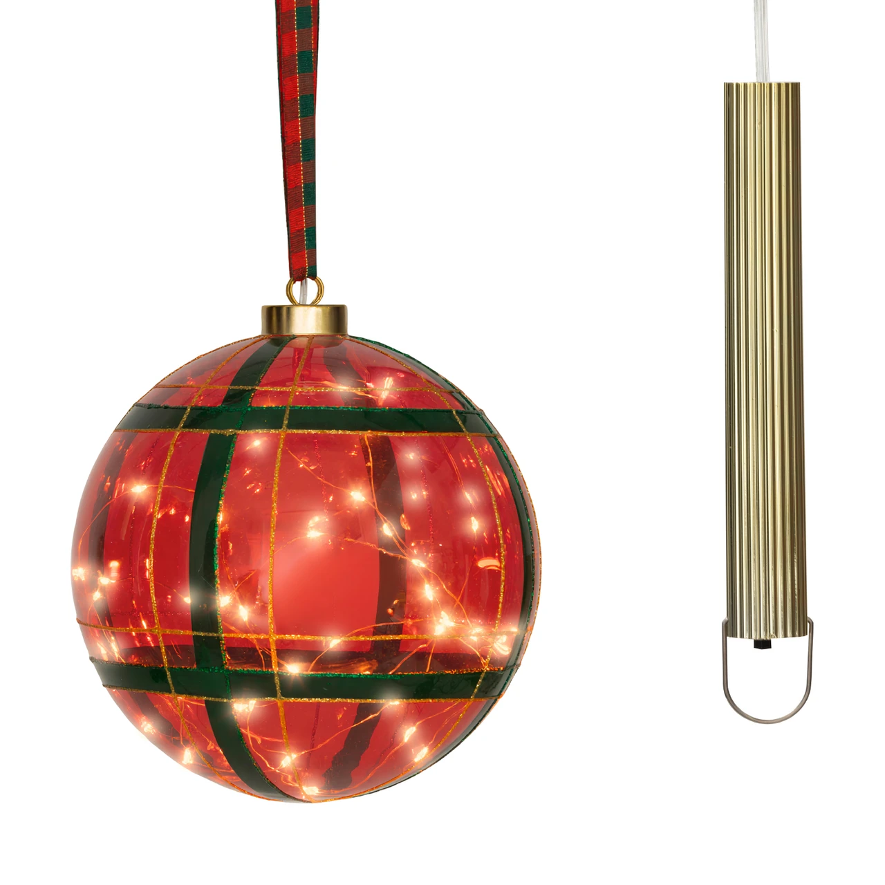 Red Tartan Micro LED Ball Ornament