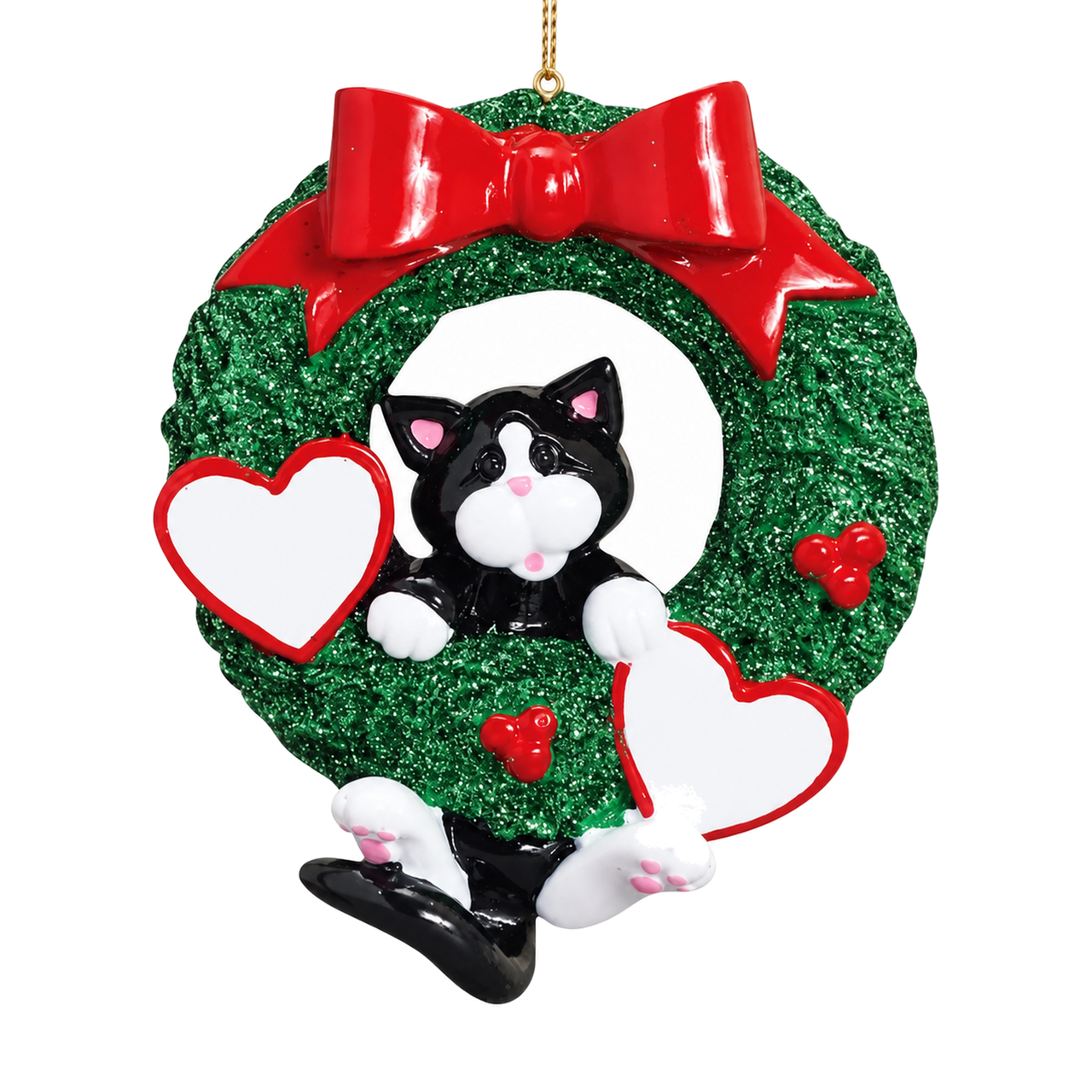 Personalized Tuxedo Cat Wreath Ornament