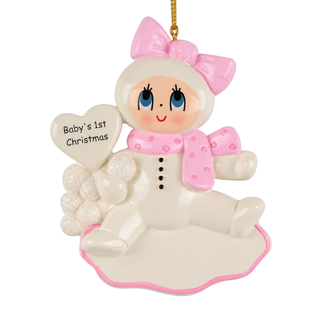 Personalized Baby's 1st Christmas Pink Snowman Ornament