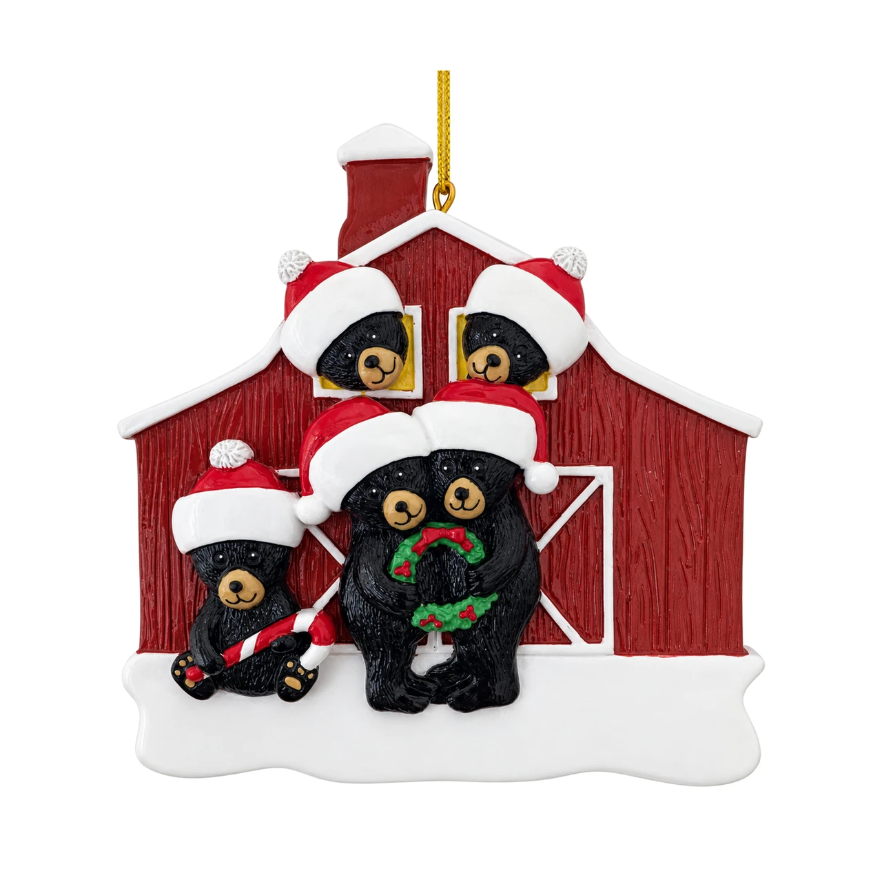 Personalized Black Bear Family of 5 Barn Ornament