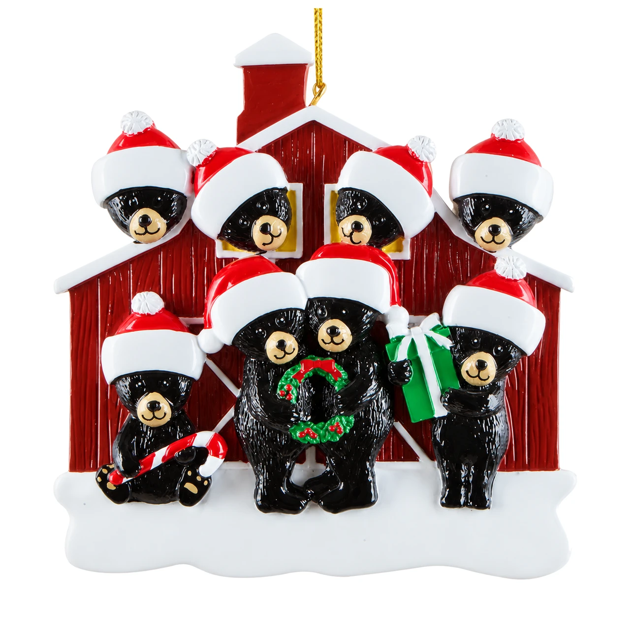 Personalized Black Bear Family of 8 Barn Ornament