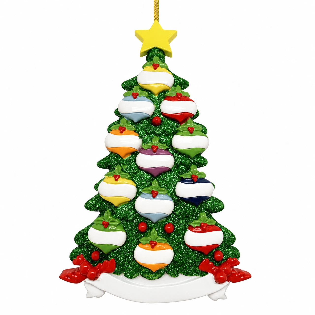 Personalized Green Glitter Tree Ornament for 12