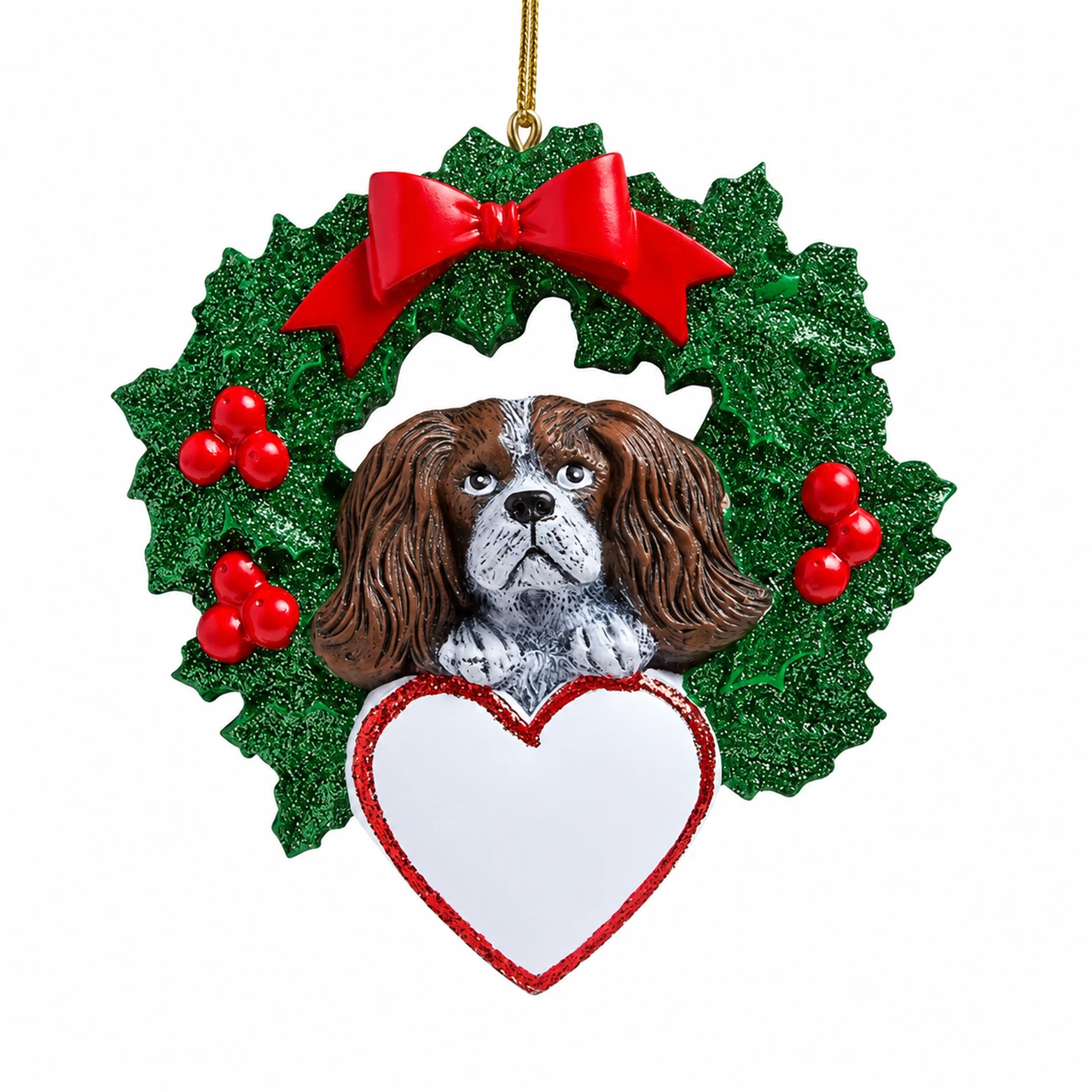 Personalized King Charles Spaniel Wreath Ornament