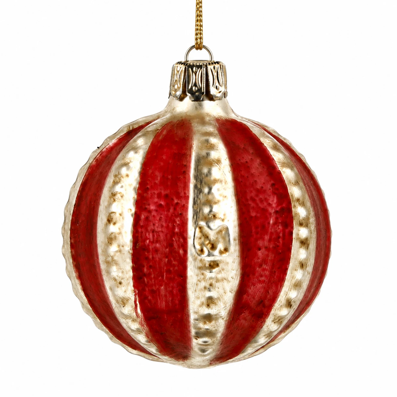 Marolin Red Striped Knobbed Ball Ornament