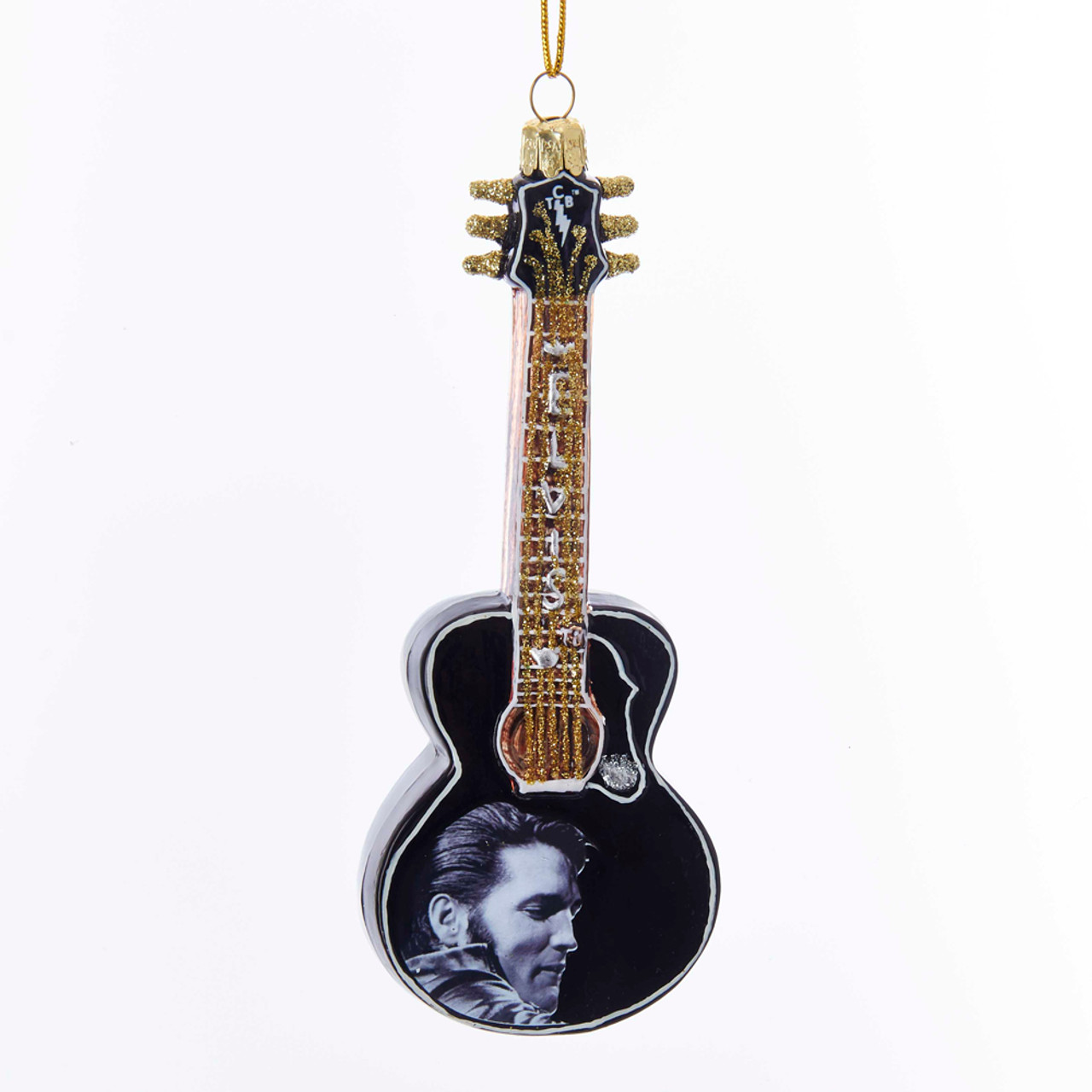 Kurt Adler Elvis Black And White Glass Guitar Ornament Ep4181