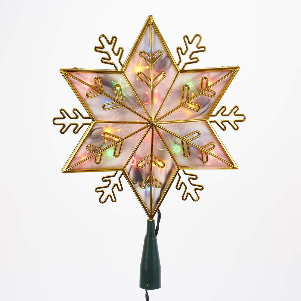 Gold Snowflake Star With Multi-Colored Lights Treetop - UL0159M